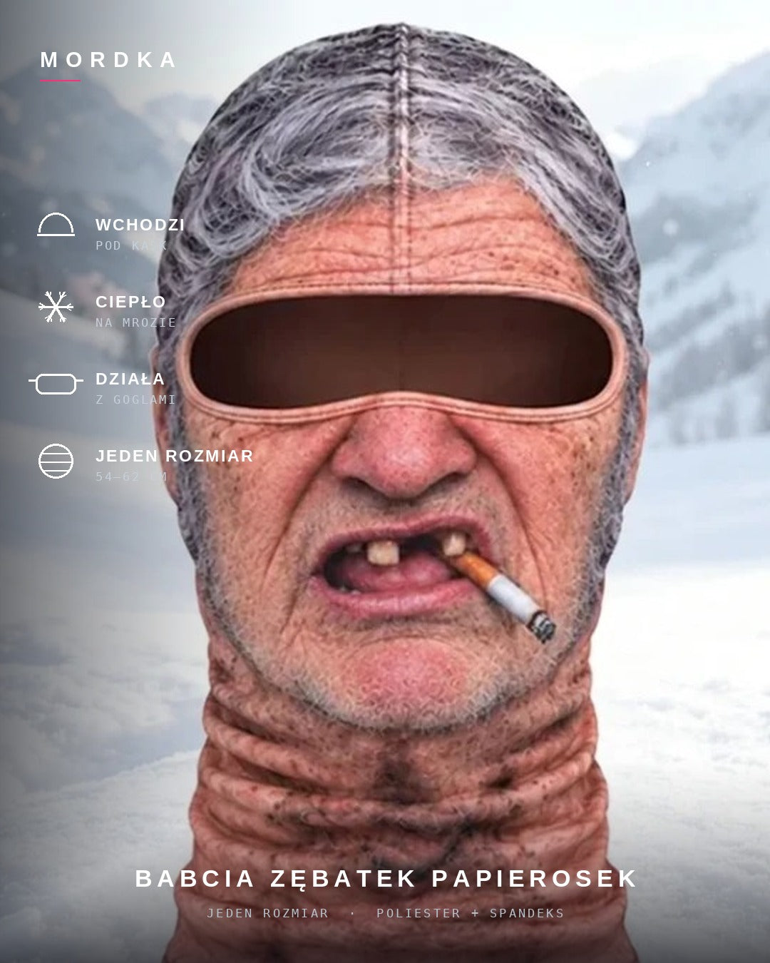 MORDKA Dziadek — śmieszna maska narciarska 3D, balaclava pod kask